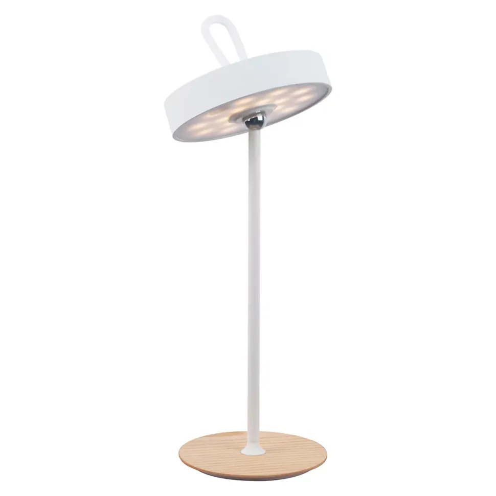 Lampe de table LED à accu magnétique pour l'extérieur et l'intérieur, en métal et plastique blanc, hauteur 36 cm