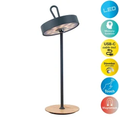 Lampe de table LED à accu magnétique pour l'extérieur et l'intérieur, en métal et plastique gris, hauteur 36 cm