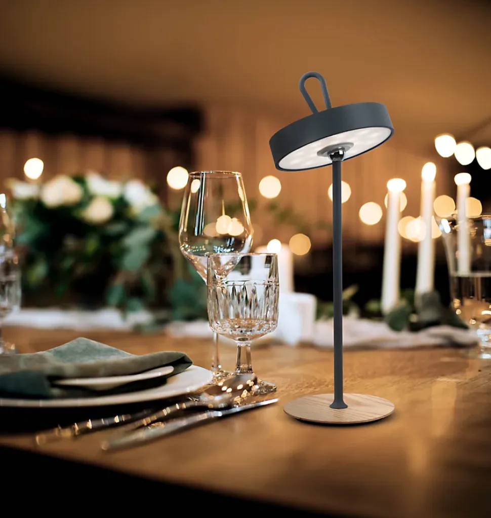 Lampe de table LED à accu magnétique pour l'extérieur et l'intérieur, en métal et plastique gris, hauteur 36 cm