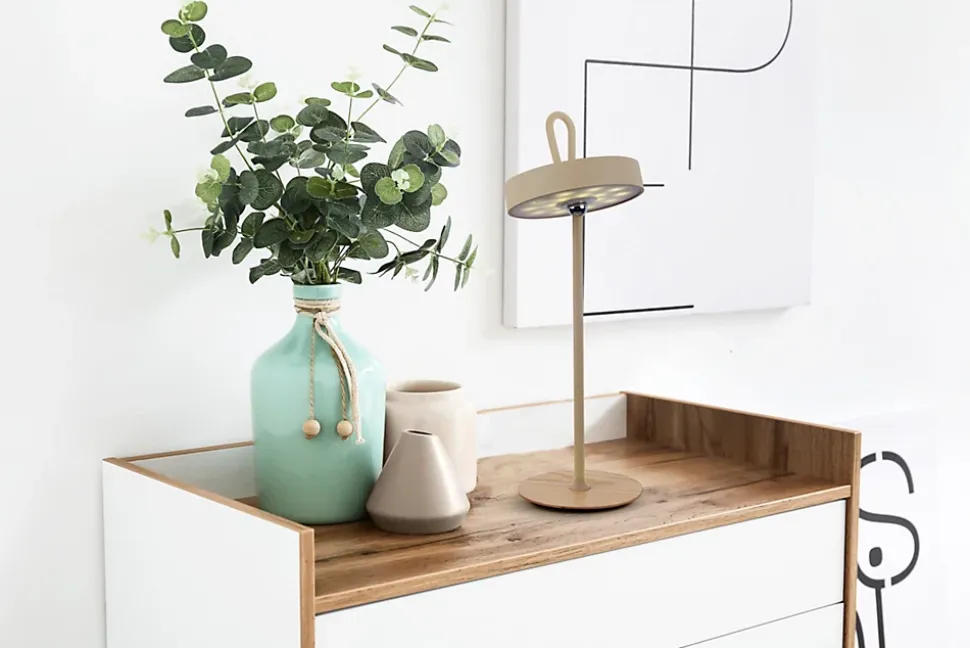 Lampe de table LED à accu magnétique pour l'extérieur et l'intérieur, en métal et plastique en givre , hauteur 36 cm