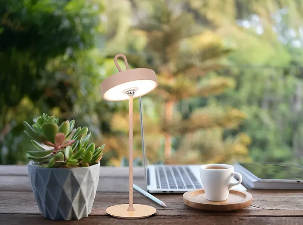 Lampe de table LED à accu magnétique pour l'extérieur et l'intérieur, en métal et plastique en givre , hauteur 36 cm