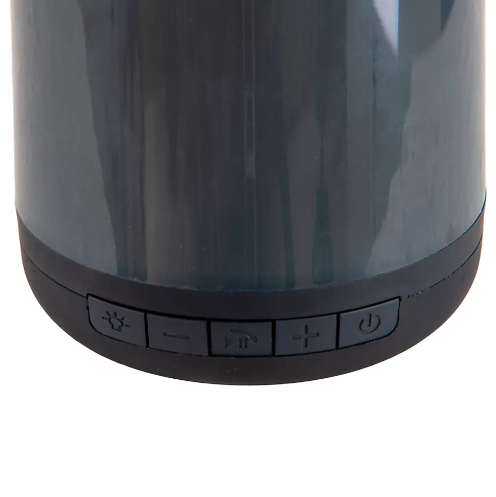 Lampe de table LED avec haut-parleur BT 'FESTA' pour l'extérieur en plastique noir avec LED intégrées, hauteur 18 cm