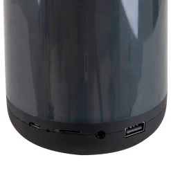 Lampe de table LED avec haut-parleur BT 'FESTA' pour l'extérieur en plastique noir avec LED intégrées, hauteur 18 cm