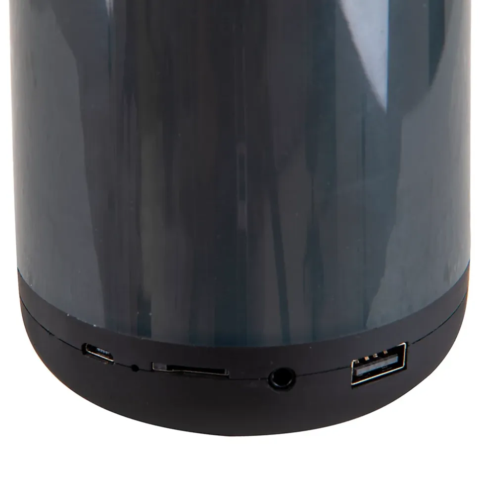 Lampe de table LED avec haut-parleur BT 'FESTA' pour l'extérieur en plastique noir avec LED intégrées, hauteur 18 cm