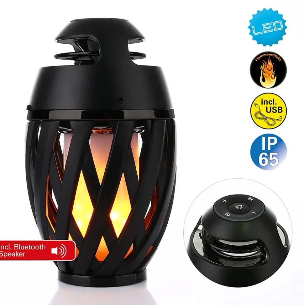 Lampe de table LED 'Muna' avec haut-parleur Bluetooth pour l'extérieur, en plastique noir, avec LED intégrée, hauteur 16,5 cm