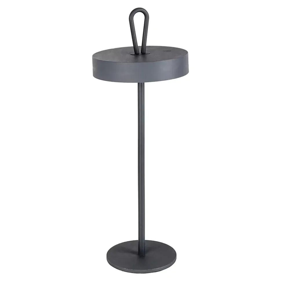 Lampe de table LED rechargeable magnétique 'ELLA' pour l'extérieur et l'intérieur, en métal et plastique gris, hauteur 35 cm