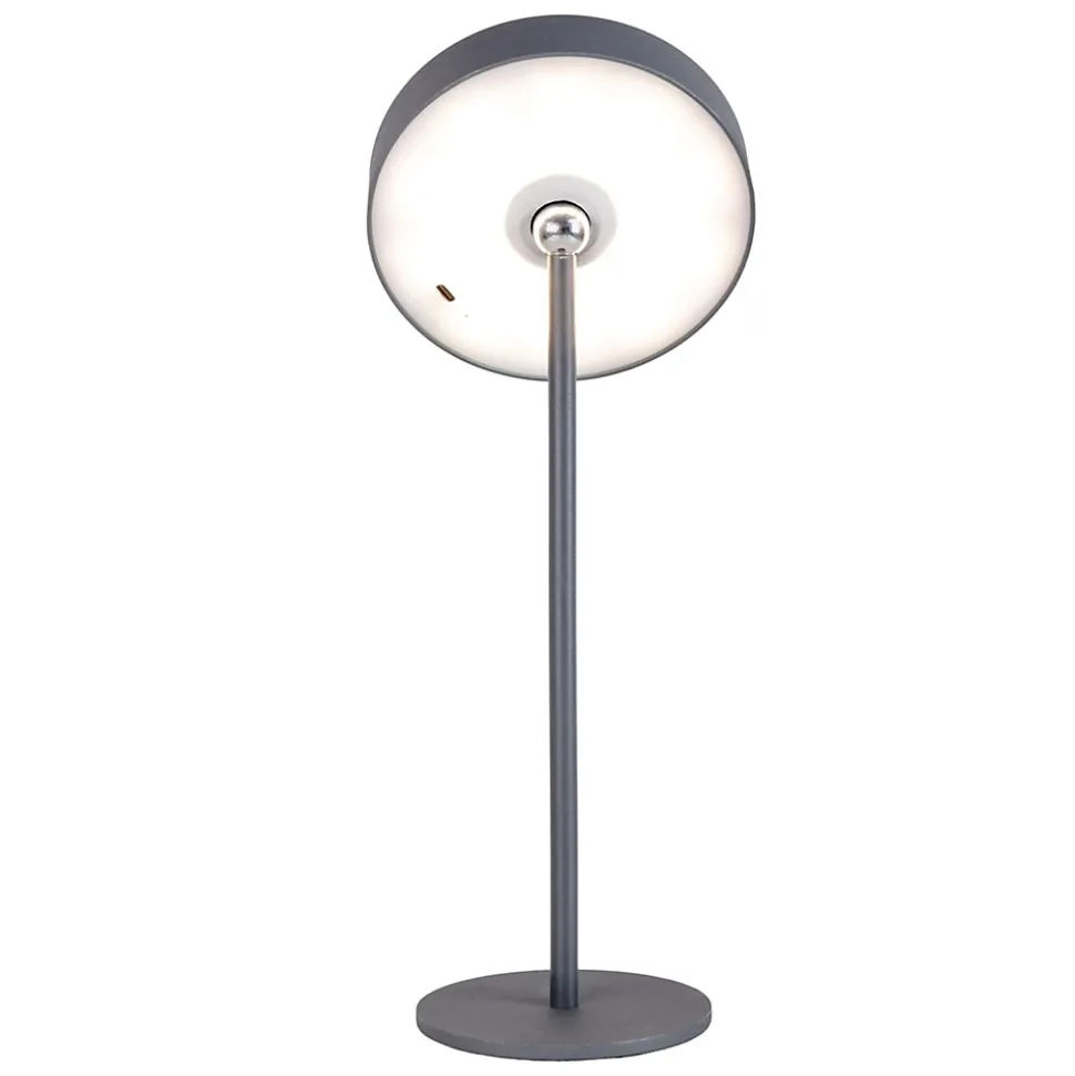 Lampe de table LED rechargeable magnétique 'ELLA' pour l'extérieur et l'intérieur, en métal et plastique gris, hauteur 35 cm