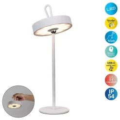 Lampe de table LED rechargeable magnétique 'ELLA' pour l'extérieur et l'intérieur, en métal et plastique blanc , hauteur 35 cm
