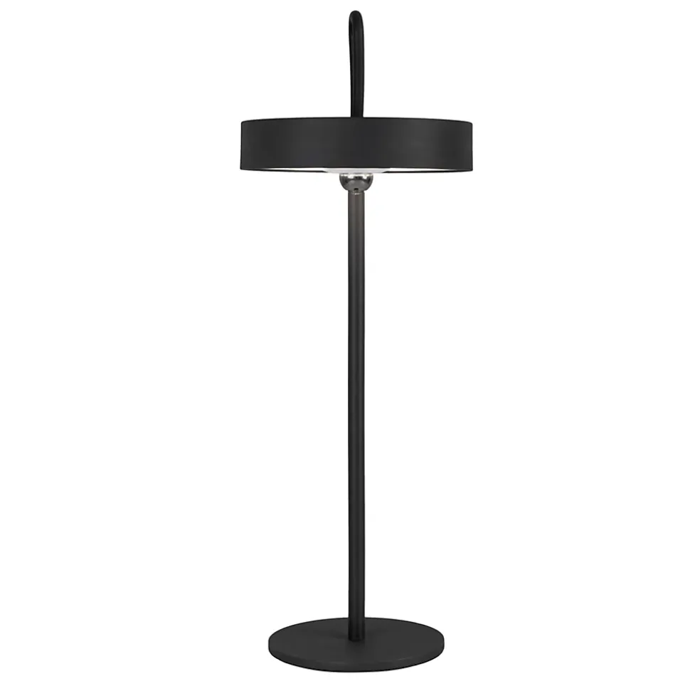 Lampe de table LED rechargeable magnétique 'ELLA' pour l'extérieur et l'intérieur, en métal et plastique noir, hauteur 35 cm