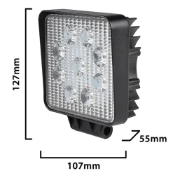 Lampe de travail carrée 12/24 V, 27 W et 1 800 lumens, IP67. Noir