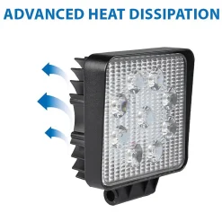 Lampe de travail carrée 12/24 V, 27 W et 1 800 lumens, IP67. Noir