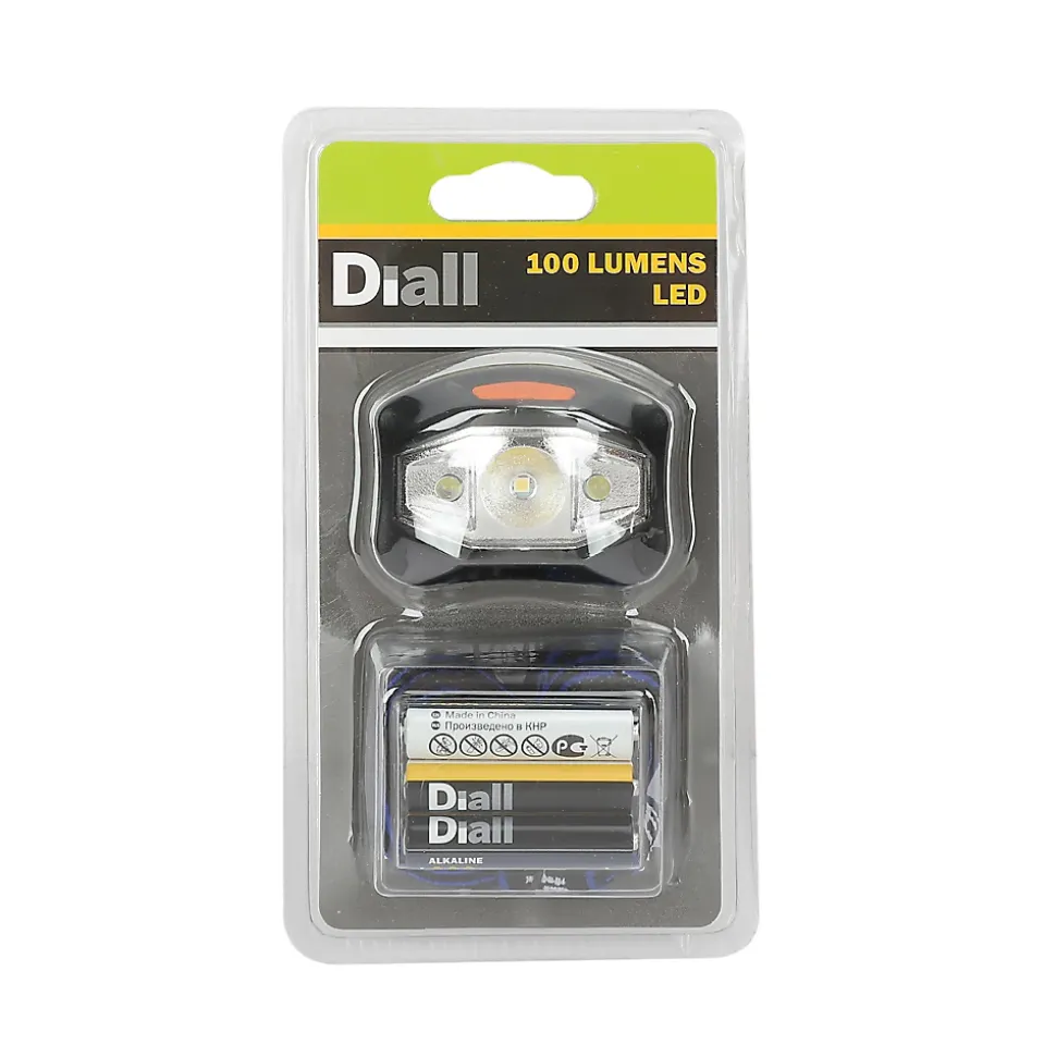 Lampe frontale LED 95 lumens Diall autonomie 10h fonctionne avec 3 piles AAA (LR03)
