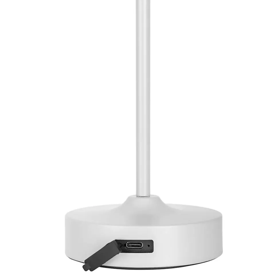Lampe LED à accu/de table 'PINA' 30 cm de haut, en métal (blanc) et verre (blanc), LEDs intégrés, blanc chaud