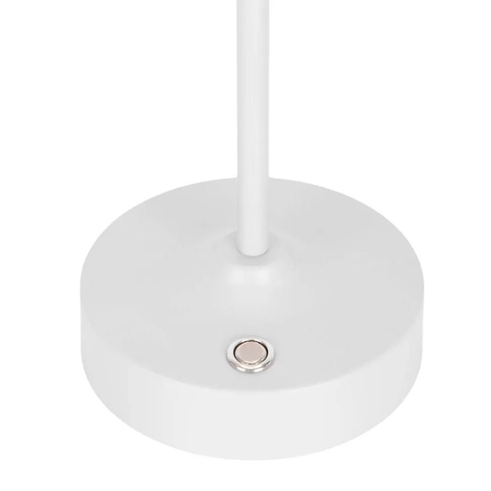 Lampe LED à accu/de table 'PINA' 30 cm de haut, en métal (blanc) et verre (blanc), LEDs intégrés, blanc chaud
