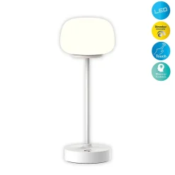 Lampe LED à accu/de table 'PINA' 30 cm de haut, en métal (blanc) et verre (blanc), LEDs intégrés, blanc chaud