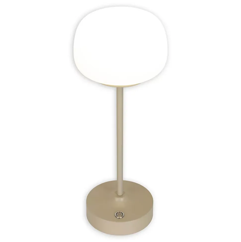 Lampe LED à accu/de table 'PINA' 30 cm de haut, en métal (beige) et verre (blanc), LEDs intégrés, blanc chaud