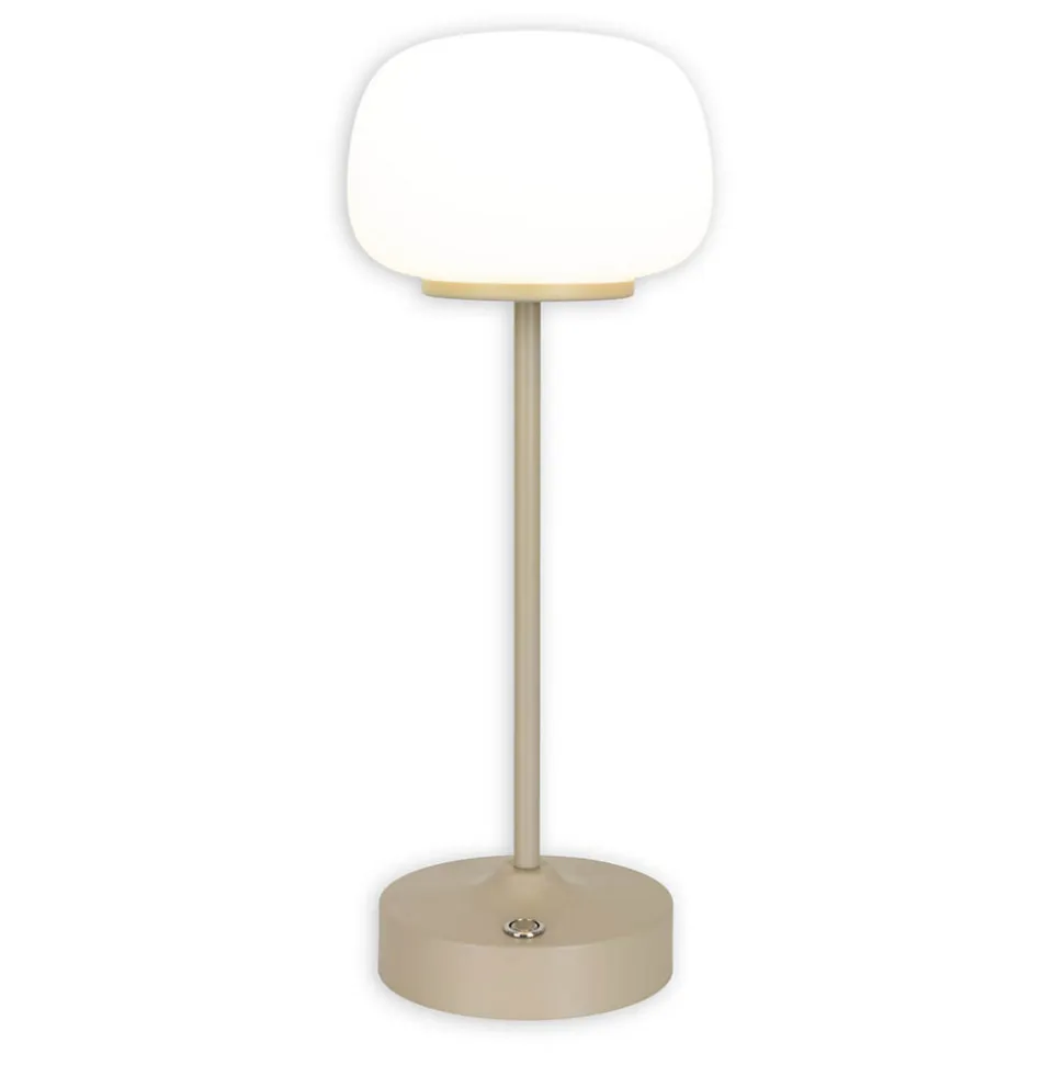 Lampe LED à accu/de table 'PINA' 30 cm de haut, en métal (beige) et verre (blanc), LEDs intégrés, blanc chaud