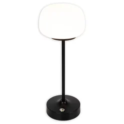 Lampe LED à accu/de table 'PINA' 30 cm de haut, en métal (noir) et verre (blanc), LEDs intégrés, blanc chaud