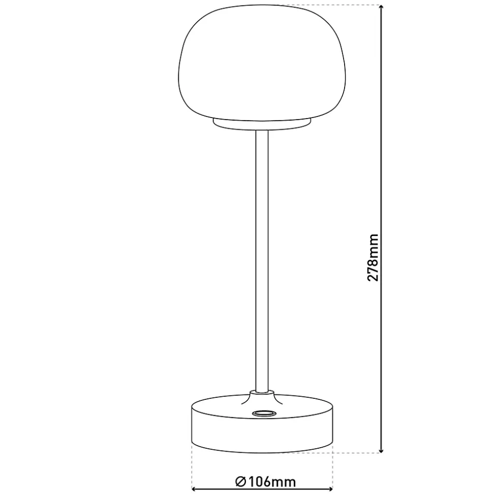Lampe LED à accu/de table 'PINA' 30 cm de haut, en métal (noir) et verre (blanc), LEDs intégrés, blanc chaud