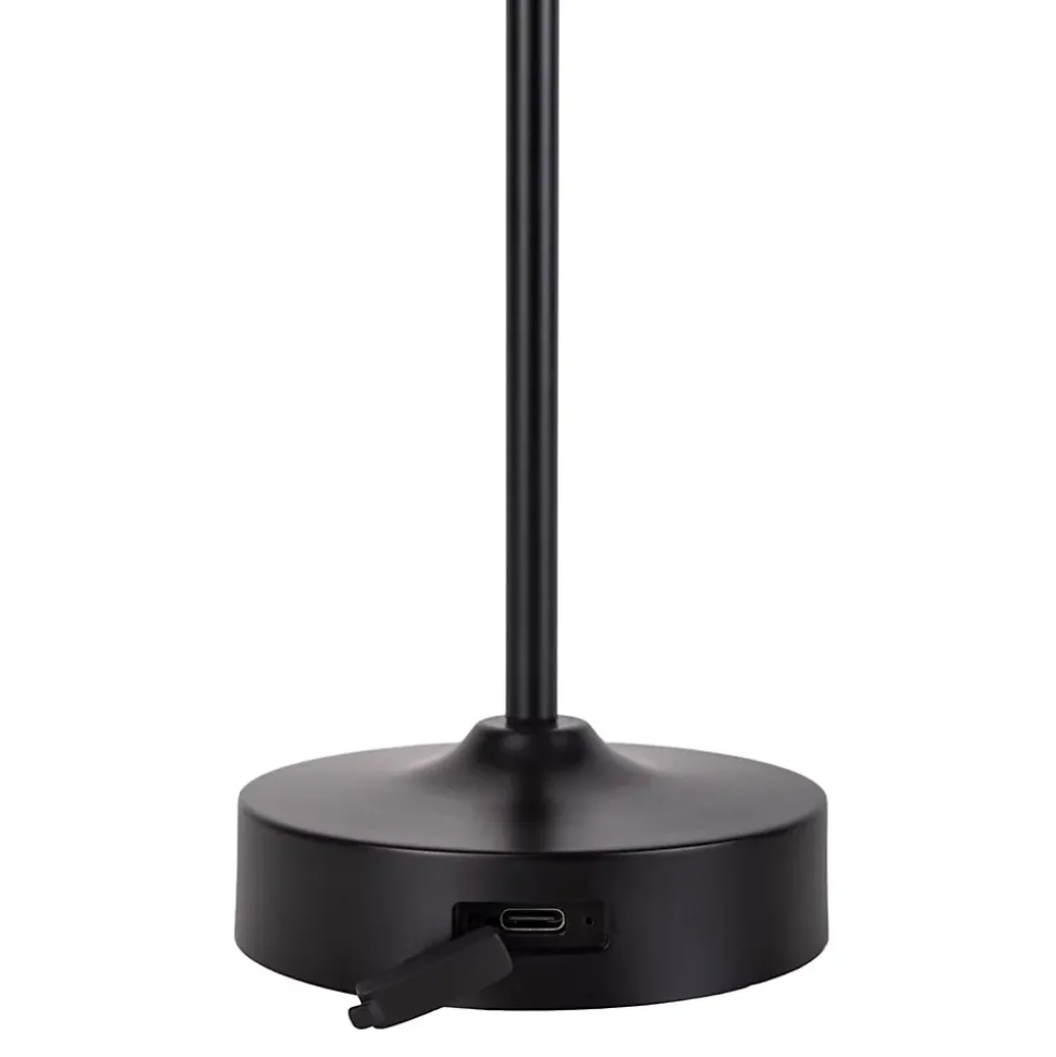 Lampe LED à accu/de table 'PINA' 30 cm de haut, en métal (noir) et verre (blanc), LEDs intégrés, blanc chaud