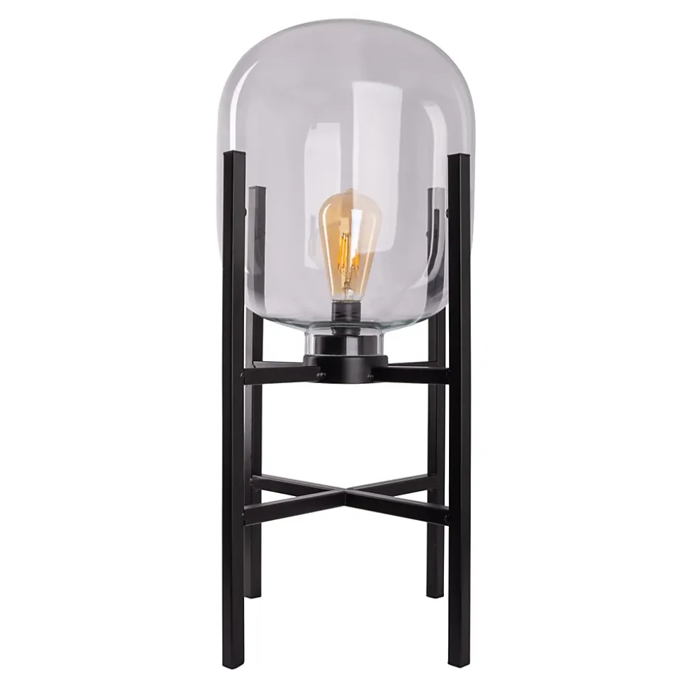 Lampe LED sur socle 'LORA' hauteur 58 cm, en métal et verre, en métal noir et verre clair, pour l'intérieur et l'extérieur