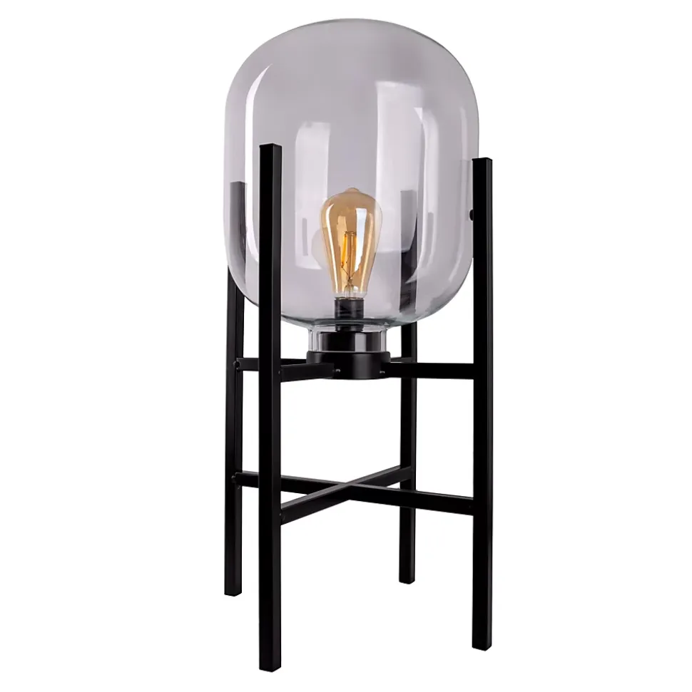 Lampe LED sur socle 'LORA' hauteur 58 cm, en métal et verre, en métal noir et verre clair, pour l'intérieur et l'extérieur