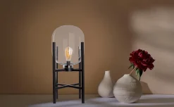 Lampe LED sur socle 'LORA' hauteur 58 cm, en métal et verre, en métal noir et verre clair, pour l'intérieur et l'extérieur