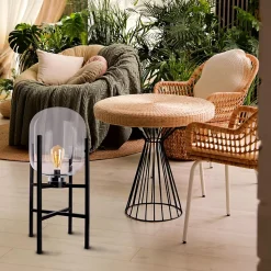 Lampe LED sur socle 'LORA' hauteur 58 cm, en métal et verre, en métal noir et verre clair, pour l'intérieur et l'extérieur