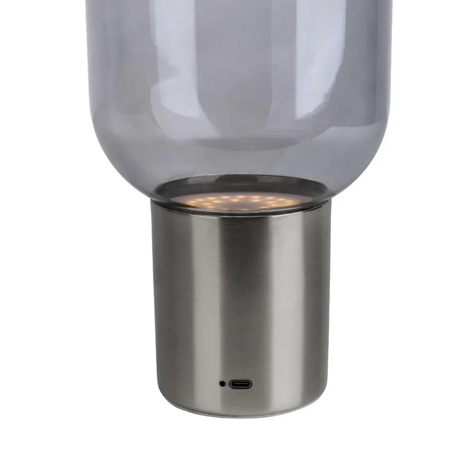 Lampe table accu ALBERO métal chromé verre LED fixes dimmable capteur tactile hauteur 25cm