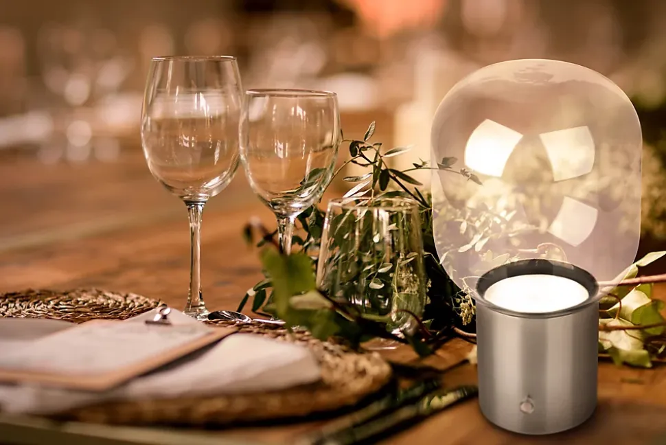 Lampe table accu ALBERO métal chromé verre LED fixes dimmable capteur tactile hauteur 25cm