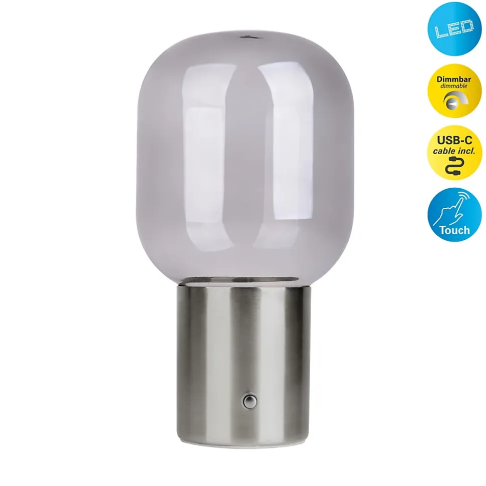Lampe table accu ALBERO métal chromé verre LED fixes dimmable capteur tactile hauteur 25cm