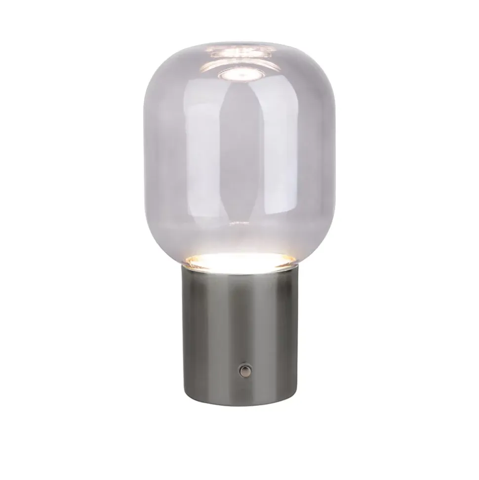 Lampe table accu ALBERO métal chromé verre LED fixes dimmable capteur tactile hauteur 25cm