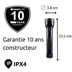 Lampe torche LED ML300L - IPX4 - 2 piles type D - 487 lumens - 23.1cm - Noir - Maglite