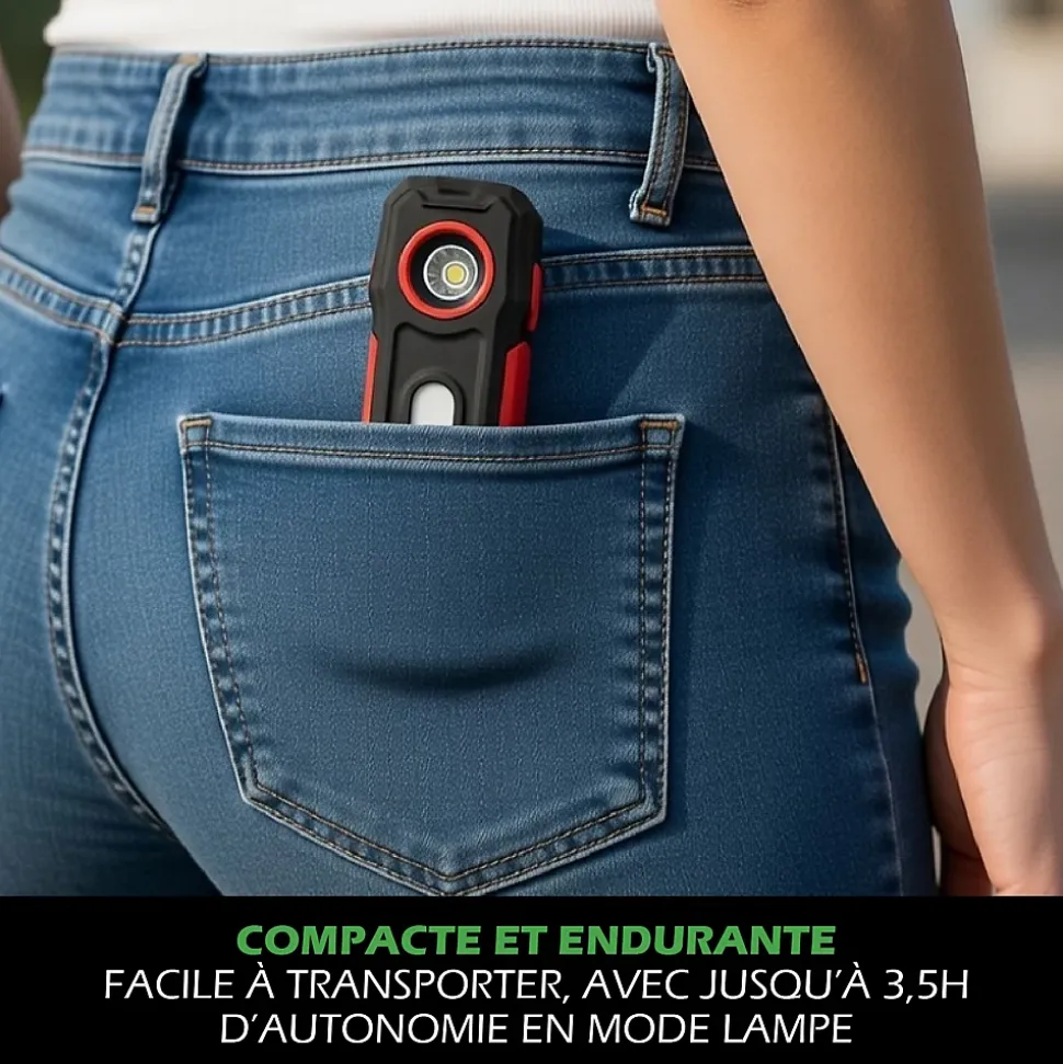 Lampe Torche LED Multifonctions Rechargeable USB Batterie Externe Smartphone 300lm et 140lm Aimant pour fixation