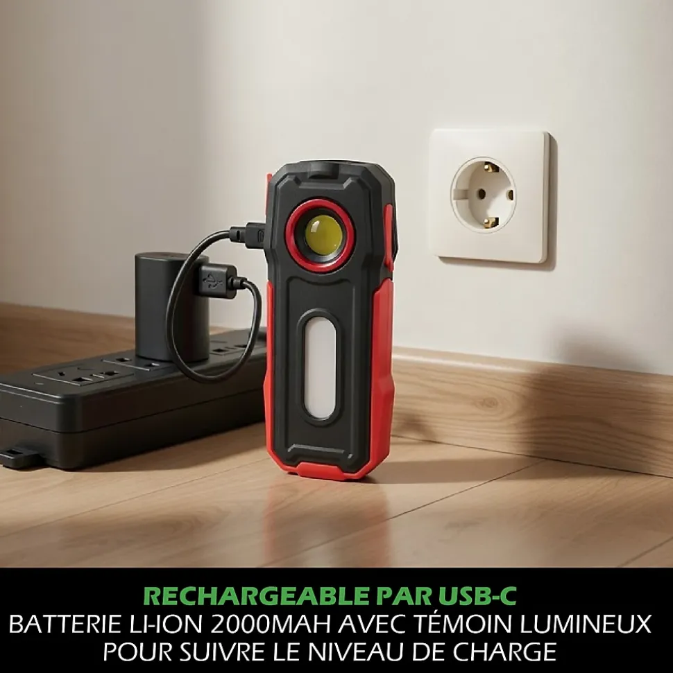 Lampe Torche LED Multifonctions Rechargeable USB Batterie Externe Smartphone 300lm et 140lm Aimant pour fixation