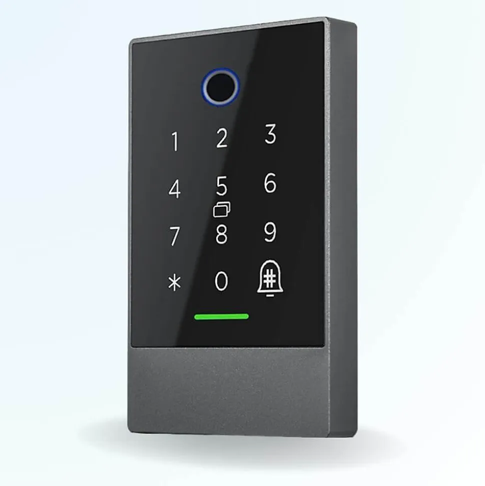 Lecteur biométrique de contrôle d'accès connecté locky-7d avec boitier métal à empreinte, code, badge et bluetooth