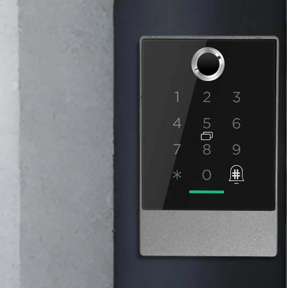 Lecteur biométrique de contrôle d'accès connecté locky-7d avec boitier métal à empreinte, code, badge et bluetooth