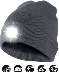 LIGHTHOUSE : Bonnet avec frontale LED rechargeable. Gris foncé