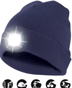 LIGHTHOUSE : Bonnet avec frontale LED rechargeable. Bleu