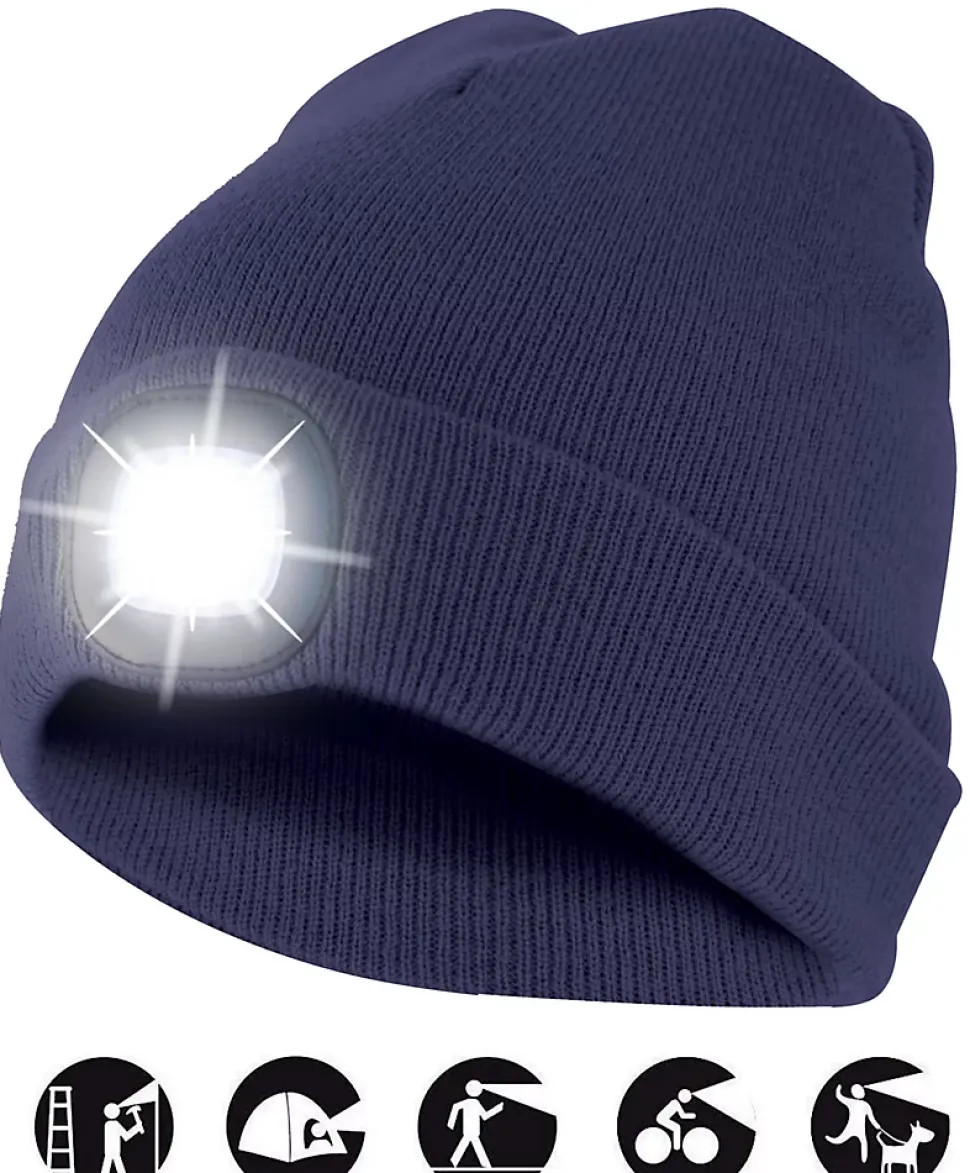LIGHTHOUSE : Bonnet avec frontale LED rechargeable. Bleu