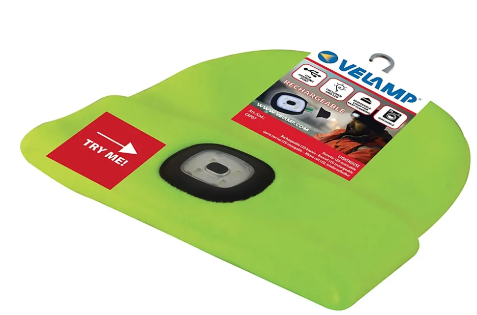 LIGHTHOUSE : Bonnet avec frontale LED rechargeable. Jaune fluo