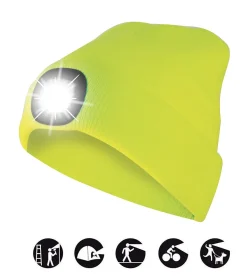 LIGHTHOUSE : Bonnet avec frontale LED rechargeable. Jaune fluo