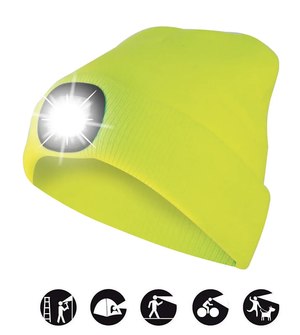 LIGHTHOUSE : Bonnet avec frontale LED rechargeable. Jaune fluo