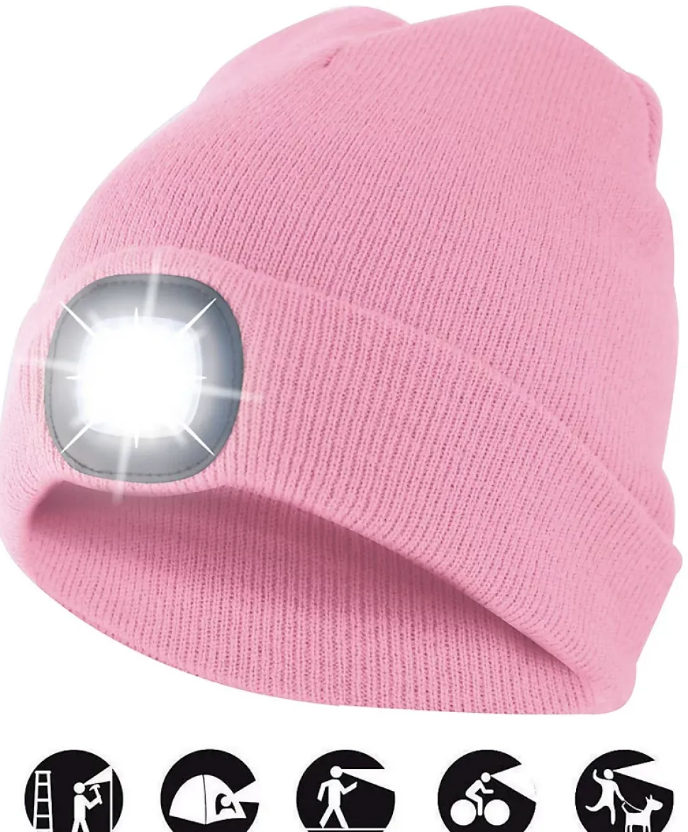 LIGHTHOUSE: Bonnet avec lampe frontale LED rechargeable. Rose