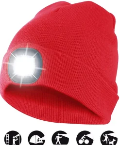 LIGHTHOUSE: Bonnet avec lampe frontale LED rechargeable. Rouge