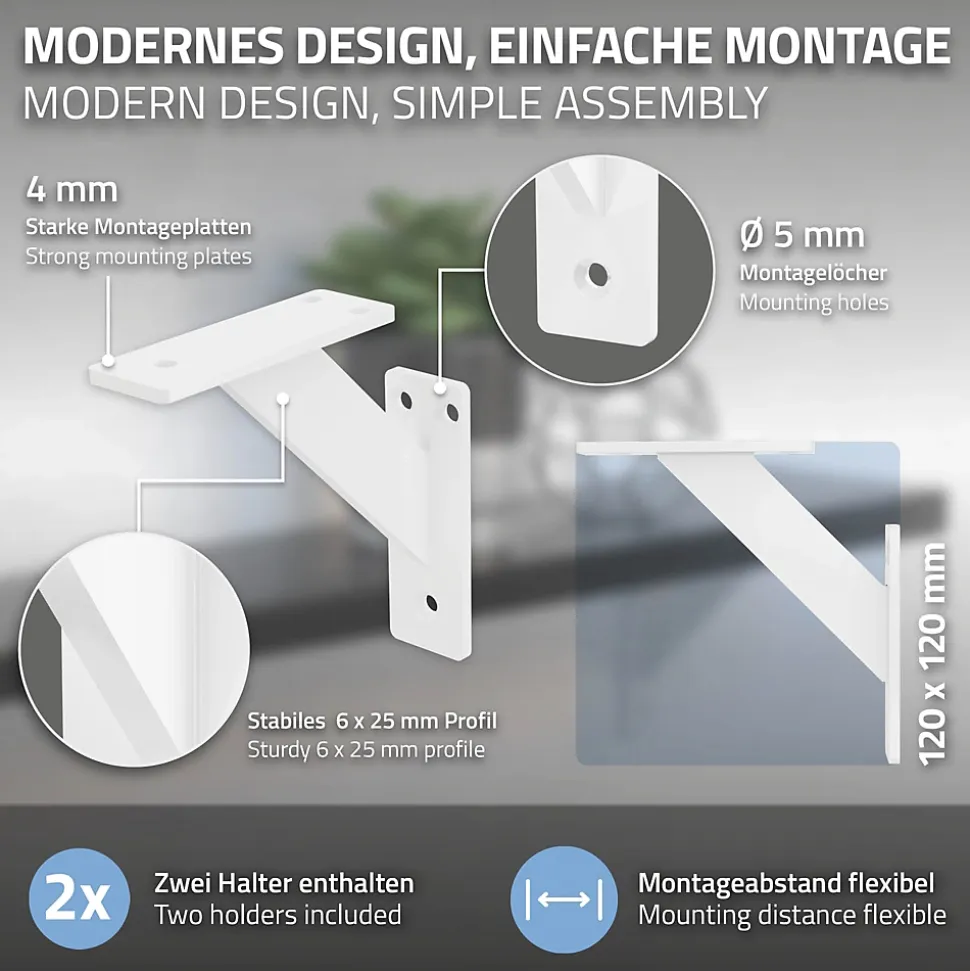 Lot 2 Equerres d'Etagere suspendue support mural en aluminium