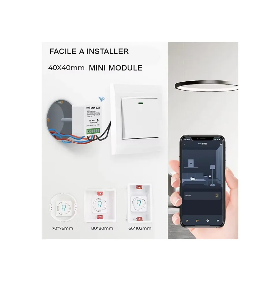 Lot 3 Interrupteurs intelligent SomLife WiFi 16A MiniSmart Switch Wi-Fi connecté,application Tuya/SmartLife,Alexa,Google Home