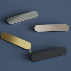Lot 6 poignées de meuble arrondi GoodHome Minzh aluminium effet nickel satin gris l.121mm x l.25mm x H. 16mm entraxe 96mm