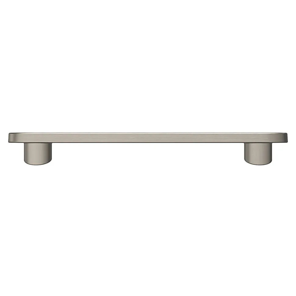 Lot 6 poignées de meuble arrondi GoodHome Minzh aluminium effet nickel satin gris l.121mm x l.25mm x H. 16mm entraxe 96mm