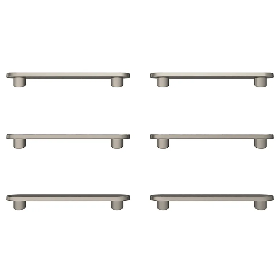 Lot 6 poignées de meuble arrondi GoodHome Minzh aluminium effet nickel satin gris l.121mm x l.25mm x H. 16mm entraxe 96mm